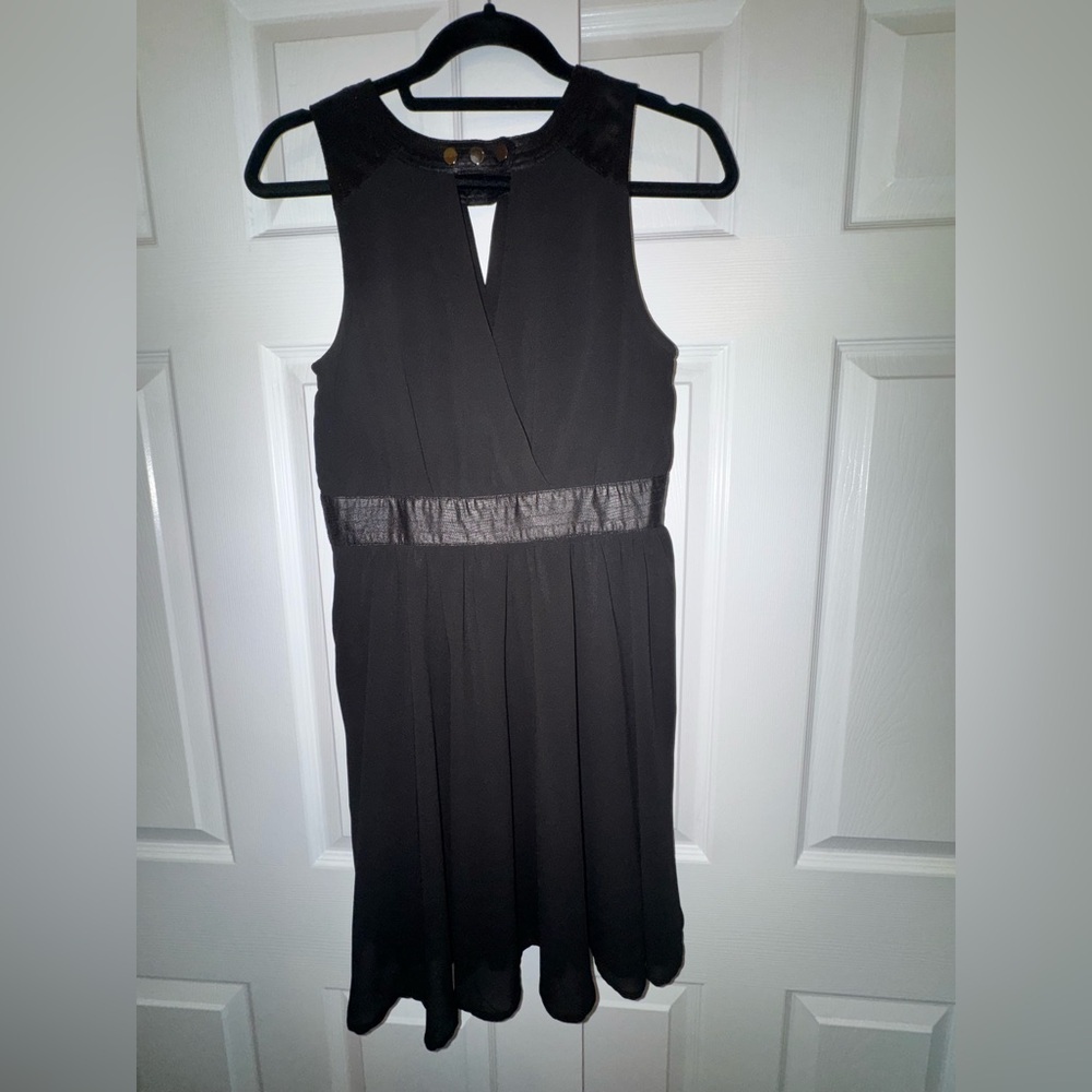 Charming Charlie Black Sleeveless Pleated Dress | V-Neck